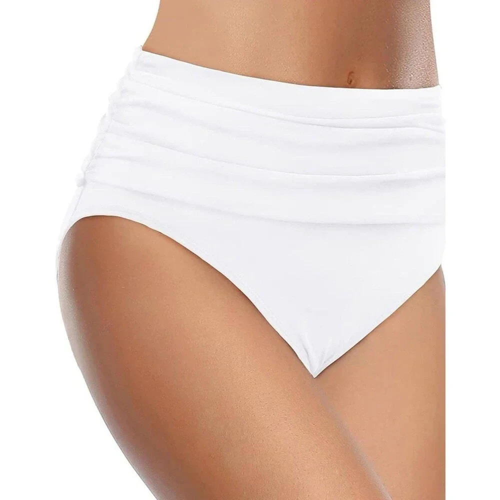 Tempt Me Women's High Waisted Bikini Bottom White Medium